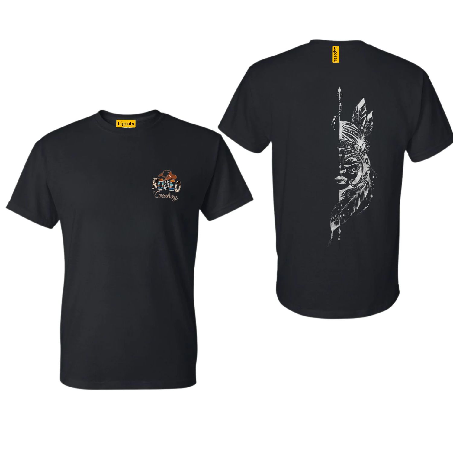 Ligosta Cowboy, Spirit Warrior Collection T-Shirt, Unisex T-Shirt Featuring Bold Warrior Silhouette, Tribal Art Lovers And Unique Style 083