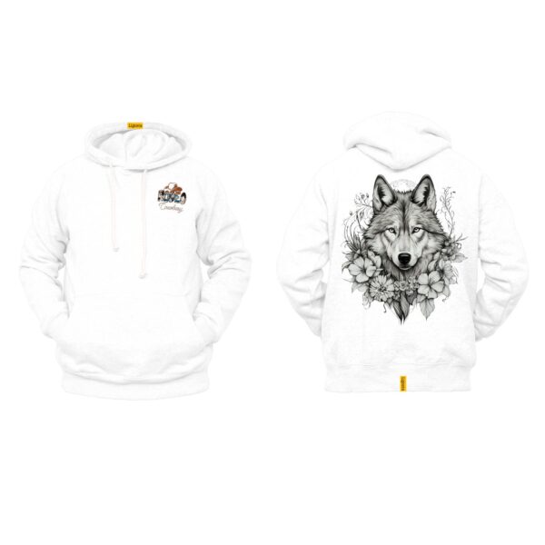 Ligosta Cowboy, Alpha Bloom Collection Hoodie, Unisex Hoodie Featuring Wolf and Floral Design, Perfect For Nature and Wild Spirit Lovers 70 - Image 3