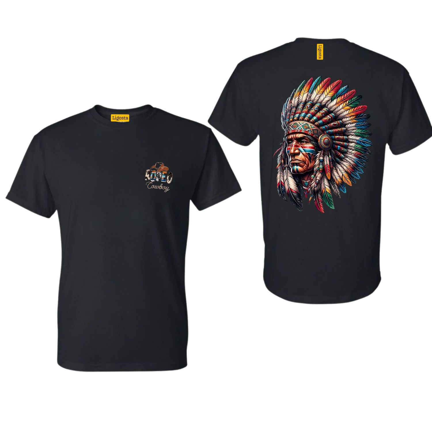 Ligosta Cowboy, Tribal Art Collection T-Shirt, Unisex T-Shirt Featuring Colorful Tribal Chief Headdress Design, Perfect For Vintage Lovers