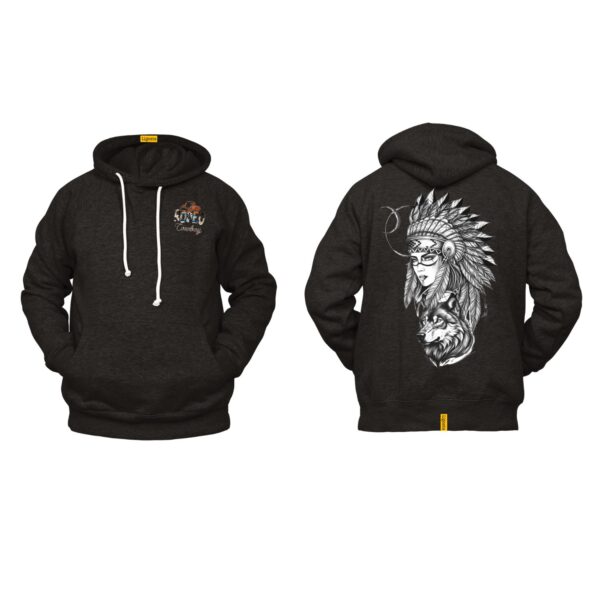 Ligosta Cowboy, Tribal Spirit Collection Hoodie, Unisex Hoodie Featuring Wolf and Tribal Woman Art, Free Spirits And Nature Lovers 085