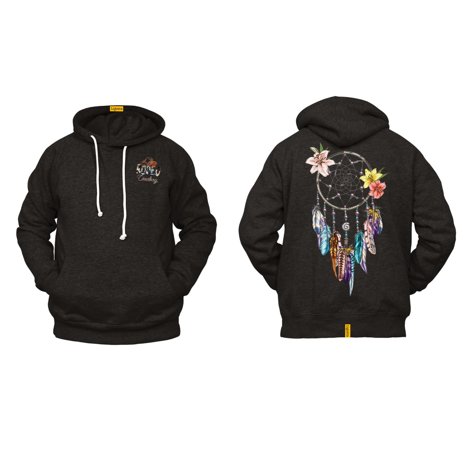 Ligosta Cowboy, Floral Dreamcatcher Collection Hoodie, Unisex Hoodie Featuring Dreamcatcher with Colorful Feathers & Flowers 103