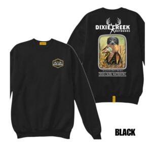 Ligosta Dixie Creek, Wildlife Collection Sweatshirt, Unisex Sweatshirt Featuring Black Lab With Duck, Perfect For Hunting Enthusiasts 023