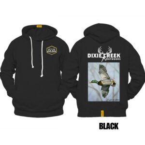 Ligosta Dixie Creek, Outdoor Wildlife Collection Hoodie, Unisex Hoodie Featuring Flying Mallard Duck Design, Perfect For Birdwatching Fans