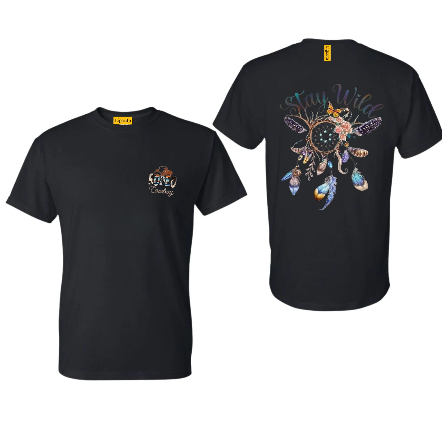 Ligosta Cowboy, Stay Wild Collection T-Shirt, Unisex T-Shirt Featuring Dreamcatcher with “Stay Wild” Motif, Perfect For Free Spirits 099