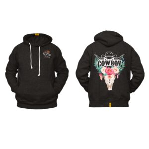 Ligosta Cowboy, Wild West Collection Hoodie, Unisex Hoodie with Floral Bull Skull Art, Perfect for a Bold Western Aesthetic 046
