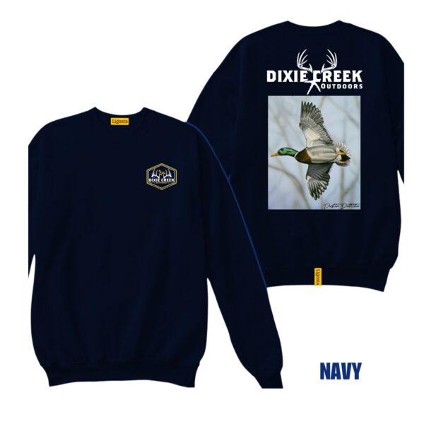 Ligosta Dixie Creek, Outdoor Wildlife Collection Sweatshirt, Unisex Sweatshirt Featuring Flying Mallard Duck Design, Birdwatching Fans 009 - Image 2