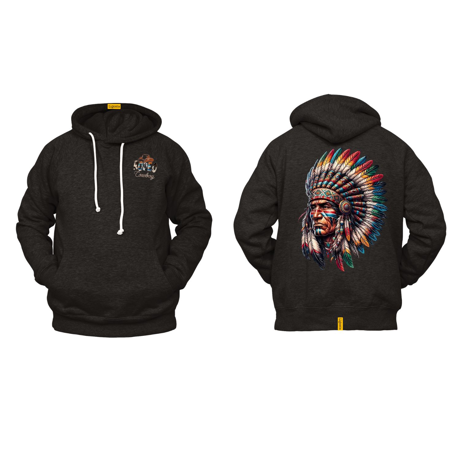 Ligosta Cowboy, Tribal Art Collection Hoodie, Unisex Hoodie Featuring Colorful Tribal Chief Headdress Design, Perfect For Vintage Lovers 61