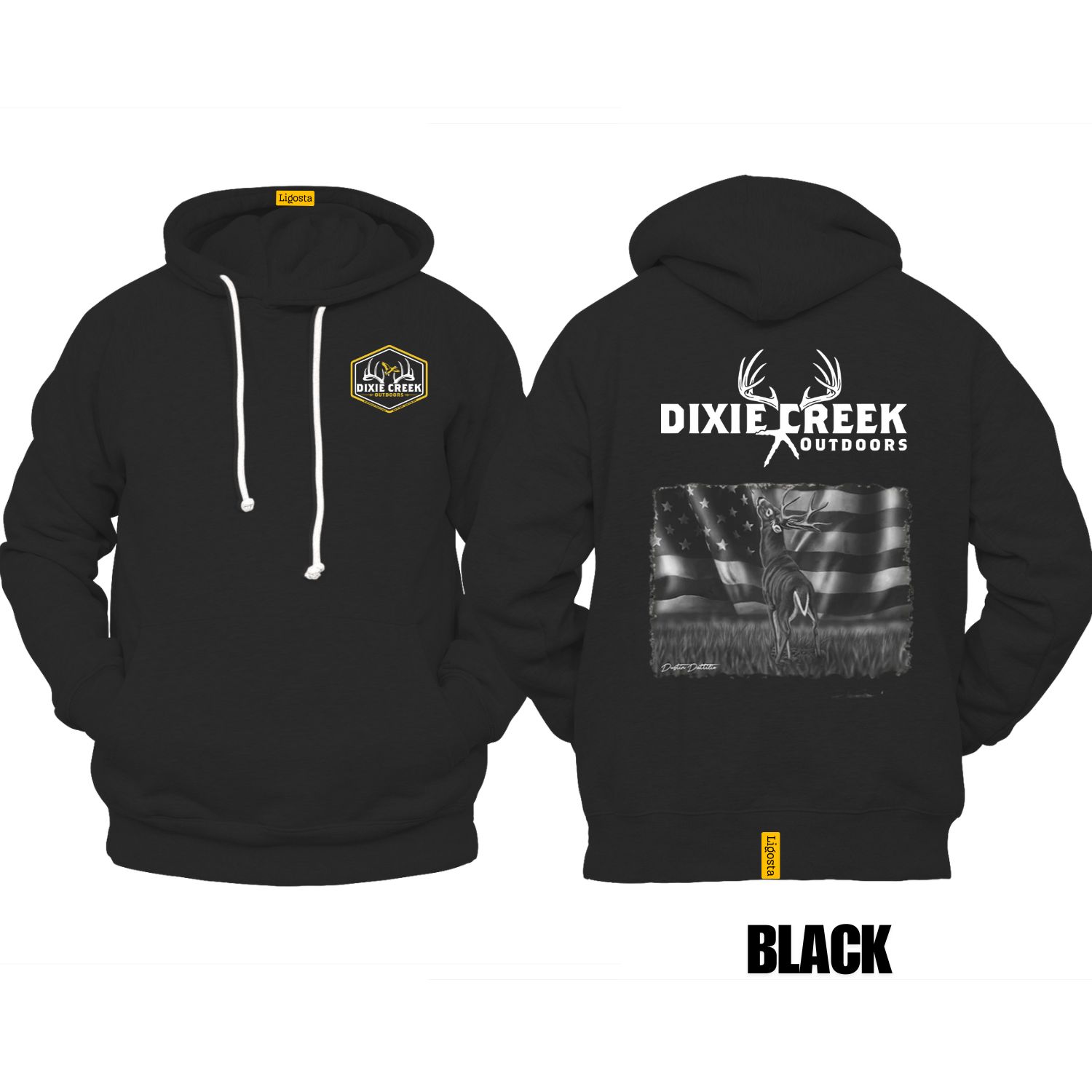 Ligosta Dixie Creek, Outdoor Wildlife Collection Hoodie, Unisex Hoodie Featuring Deer Flag Design, Perfect For Outdoor Patriots 004