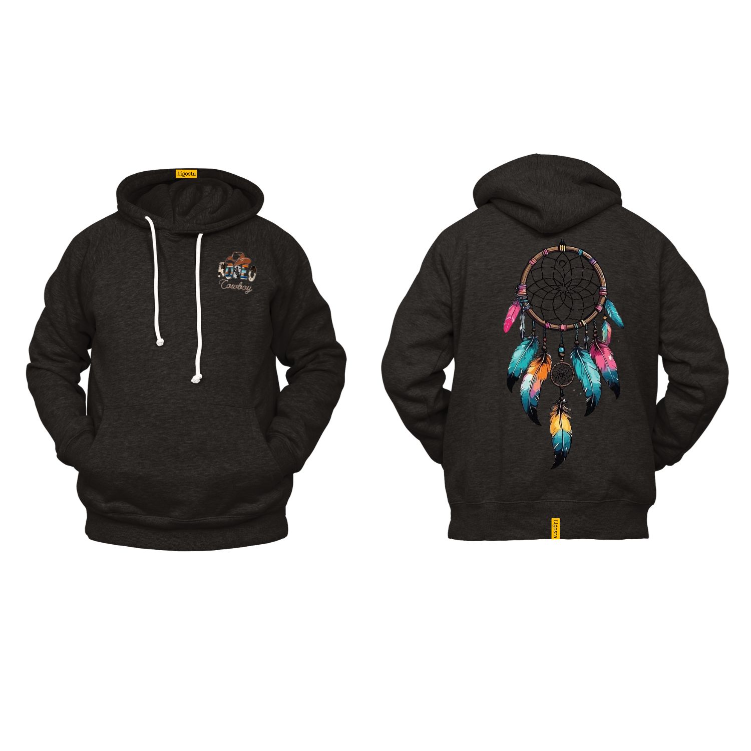Ligosta Cowboy, Dreamcatcher Vibes Collection Hoodie, Unisex Hoodie Featuring Vibrant Dreamcatcher with Multicolor Feathers 101