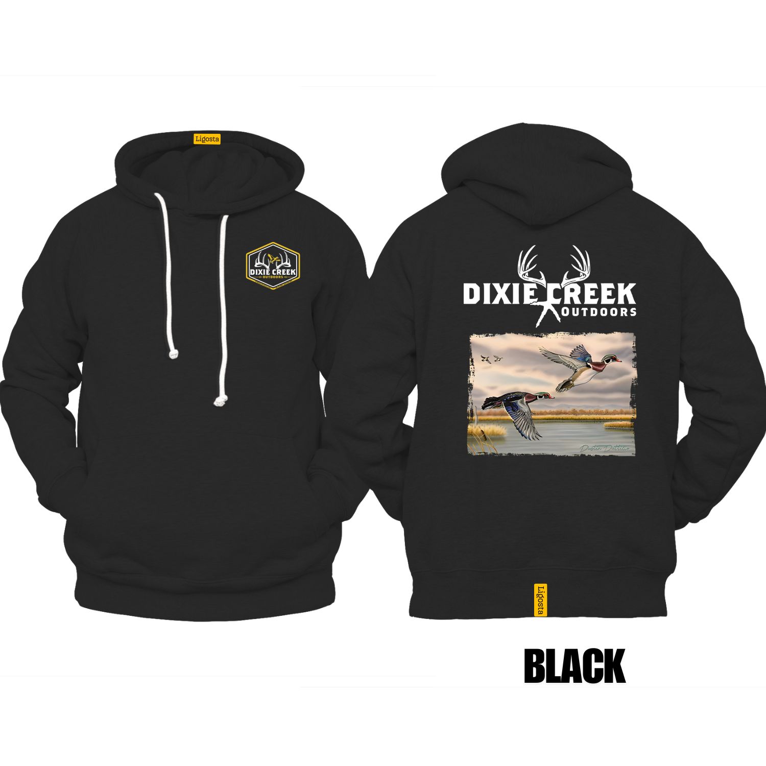 Ligosta Dixie Creek, Wildlife Collection Hoodie, Unisex Hoodie Featuring Flying Wood Ducks, Perfect For Waterfowl Hunters 026