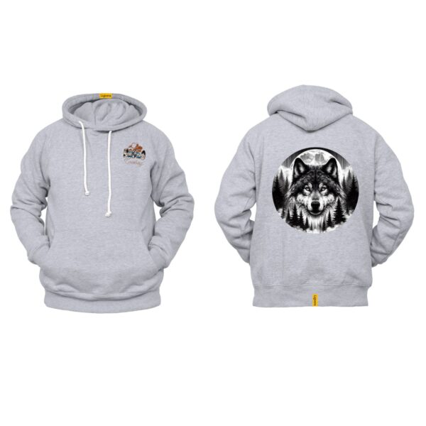 Ligosta Cowboy, Heritage Collection Hoodie, Unisex Hoodie Featuring Wolf's Face Surounded By A Forest And A Full Moon Design 096 - Image 2