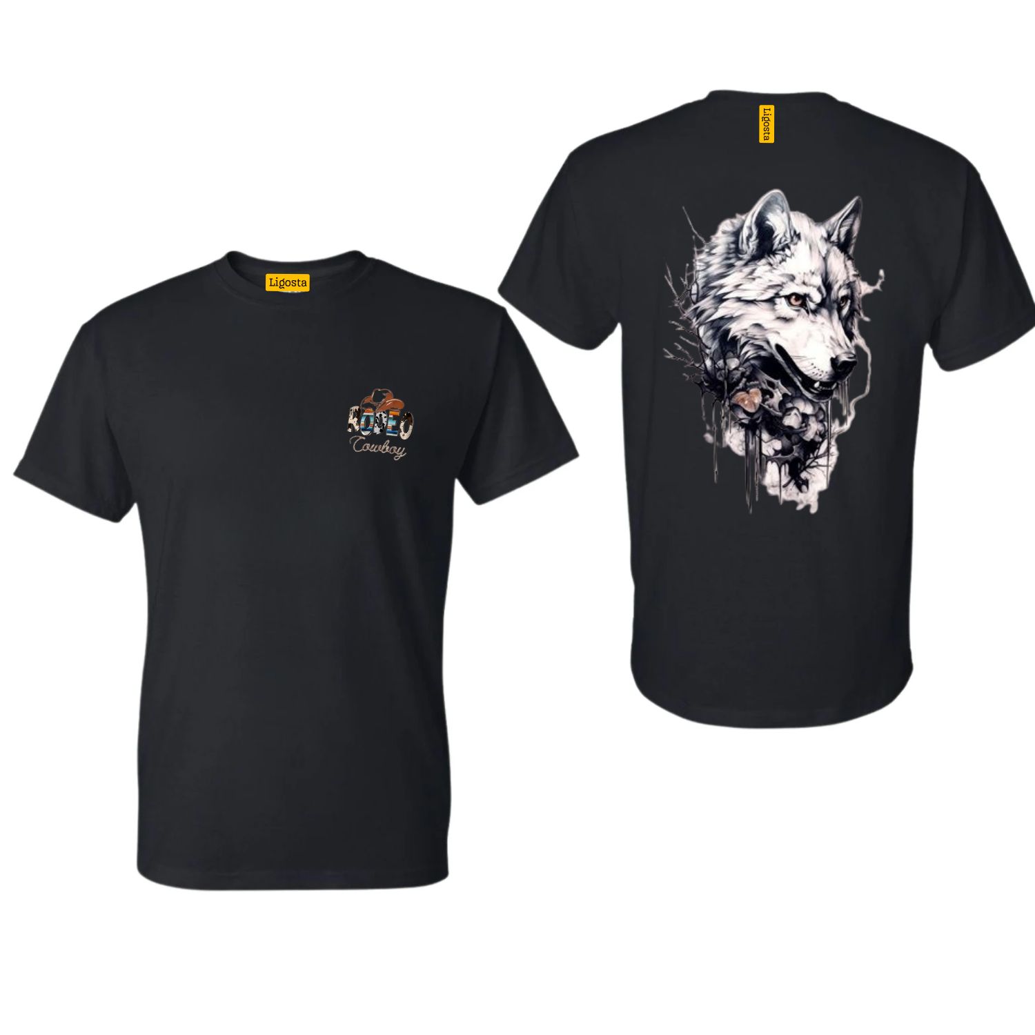 Ligosta Cowboy, Wild Spirit Collection T-Shirt, Unisex T-Shirt Featuring Bold Wolf Art, Perfect For Adventurous Souls 079