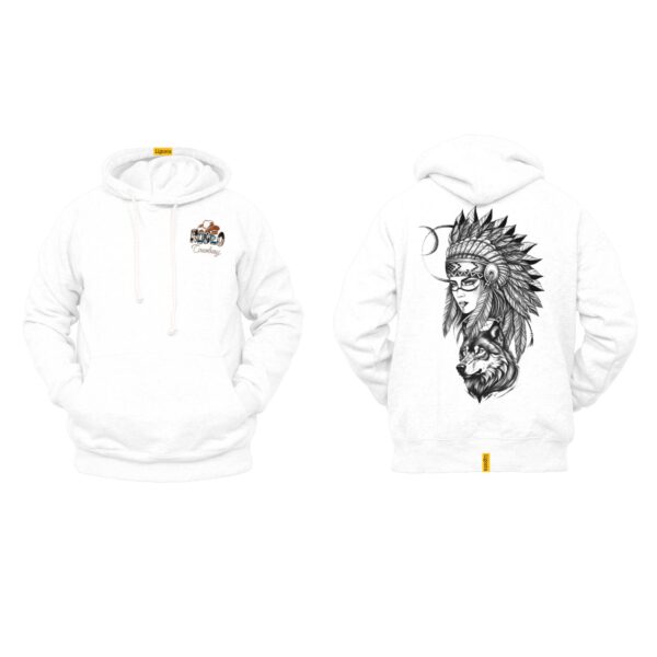 Ligosta Cowboy, Tribal Spirit Collection Hoodie, Unisex Hoodie Featuring Wolf and Tribal Woman Art, Free Spirits And Nature Lovers 085 - Image 3