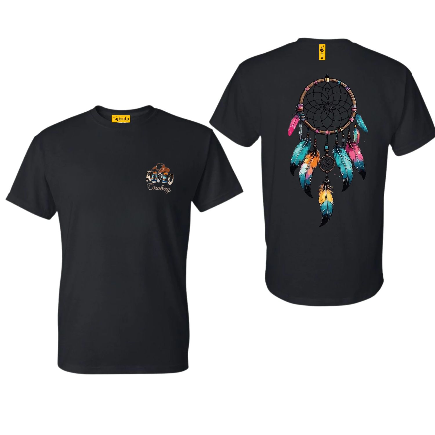 Ligosta Cowboy, Dreamcatcher Vibes Collection T-Shirt, Unisex T-Shirt Featuring Vibrant Dreamcatcher with Multicolor Feathers 101