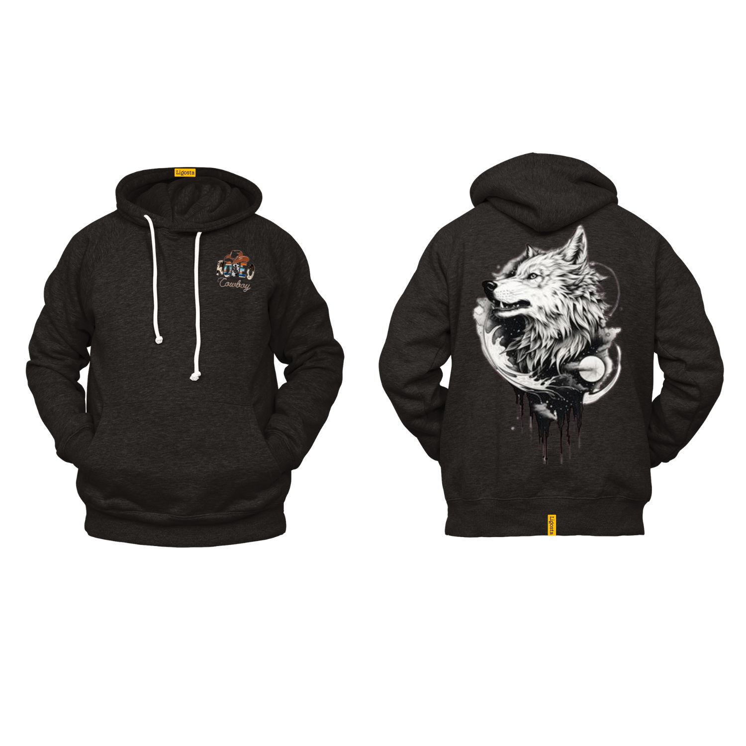 Ligosta Cowboy, Alpha Moon Collection Hoodie, Unisex Hoodie Featuring Bold Wolf and Moon Design, Wild Spirit and Nature Lovers 071