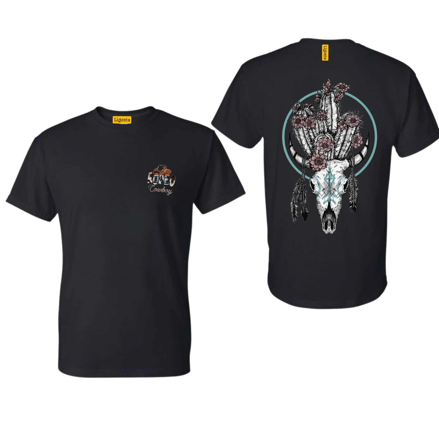 Ligosta Cowboy, Desert Skull Collection T-Shirt, Unisex T-Shirt Featuring Bull Skull with Cactus and Flowers Design 055