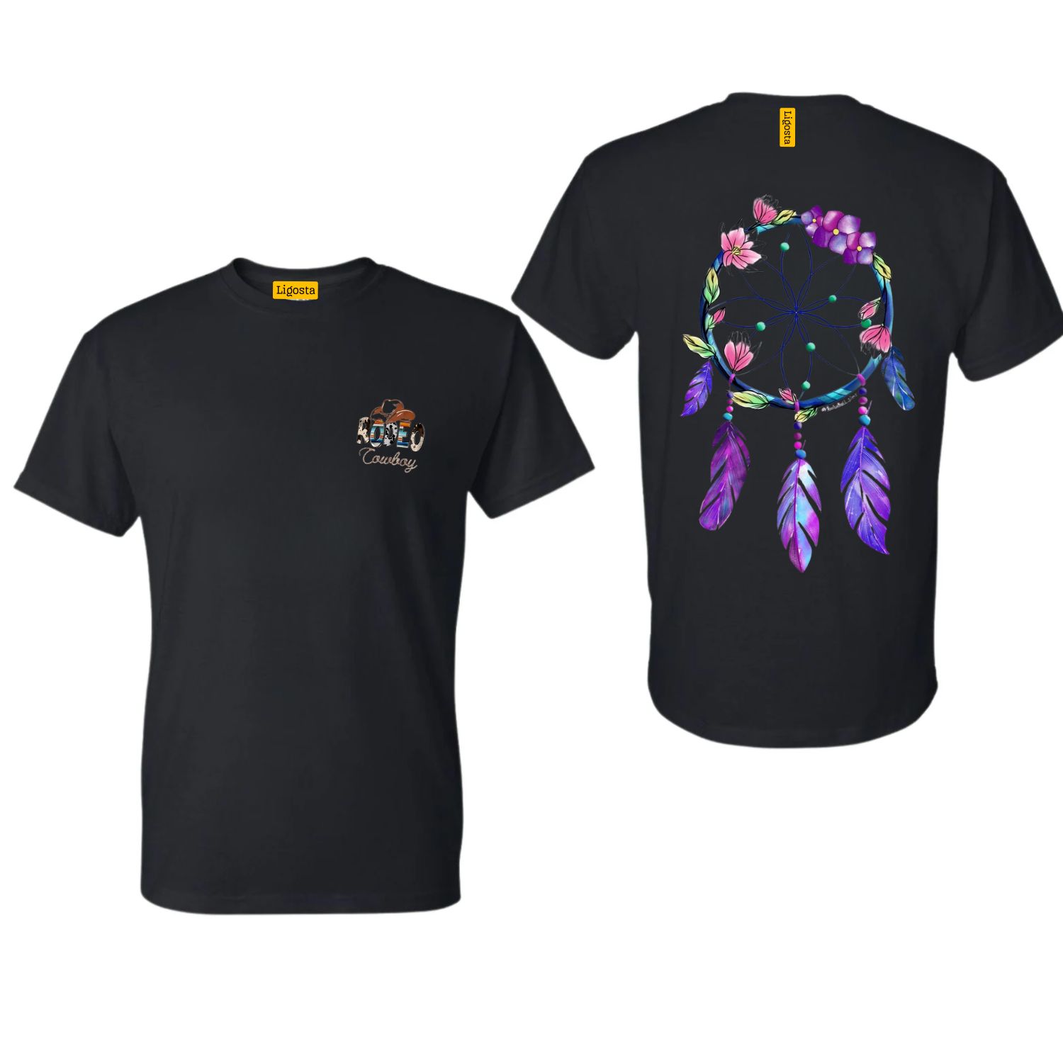 Ligosta Cowboy, Dreamcatcher Glow Collection T-Shirt, Unisex T-Shirt Featuring Radiant Dreamcatcher with Purple and Pink Feathers 102