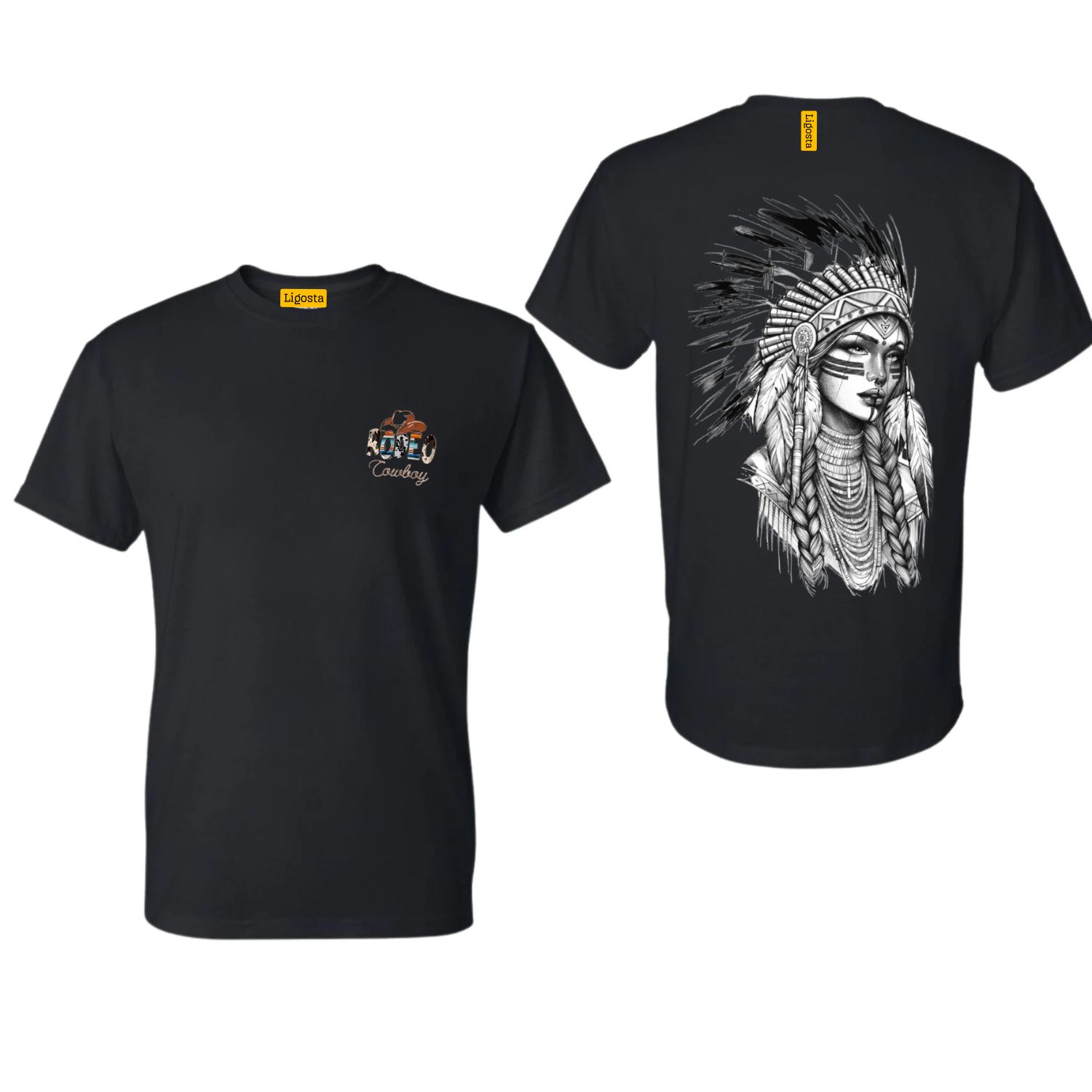 Ligosta Cowboy, Heritage Collection T-Shirt, Unisex T-Shirt Featuring Tribal Woman With Headdress, Perfect For Culture And Art Lovers 089