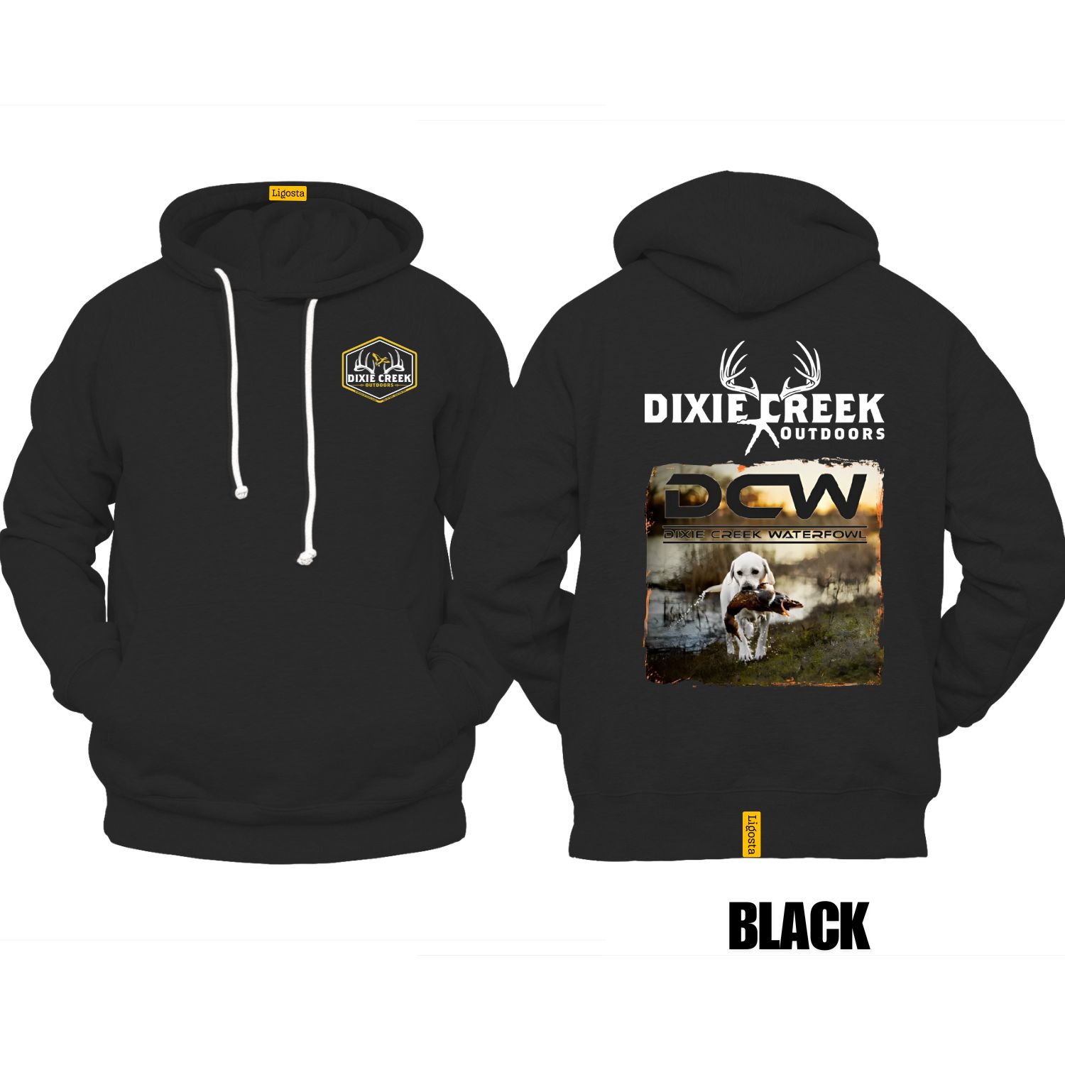 Ligosta Dixie Creek, Wildlife Collection Hoodie, Unisex Hoodie Featuring Retriever With Duck Design, Perfect For Waterfowl Fans 022