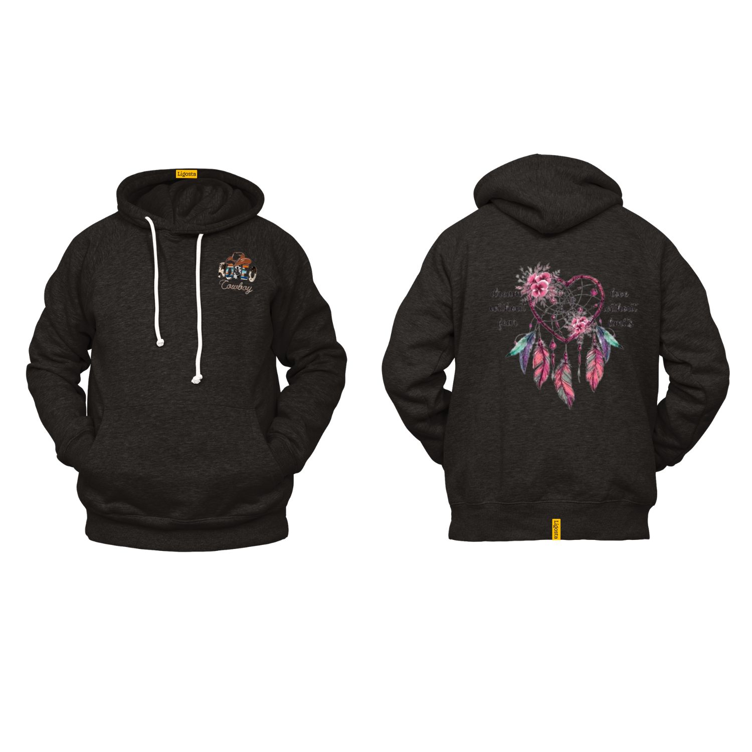 Ligosta Cowboy, Heart Dream Collection Hoodie, Unisex Hoodie Featuring Heart-Shaped Dreamcatcher with Floral Details, Boho Lovers 100