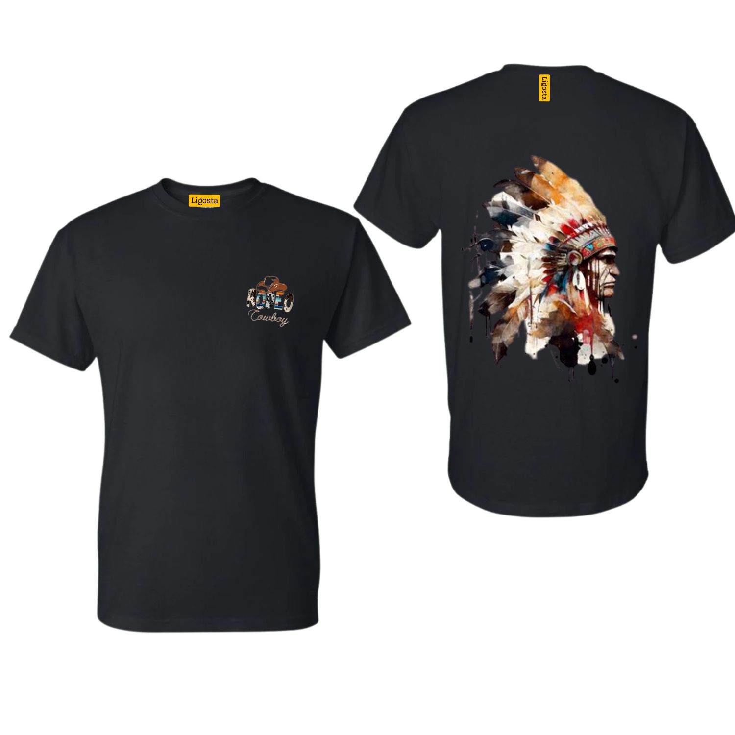 Ligosta Cowboy, Western Spirit Collection T-Shirt, Unisex T-Shirt Featuring Native Chief Watercolor Design, Embrace Tradition and Strength
