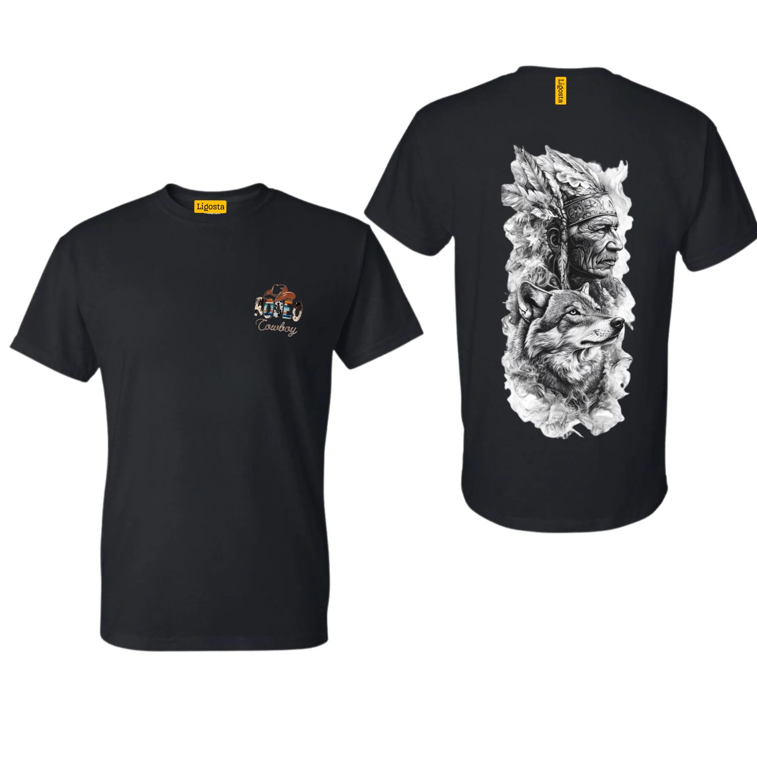 Ligosta Cowboy, Heritage Collection T-Shirt, Unisex T-Shirt Featuring Chief With Loyal Wolf Design, Perfect For History Lovers 092