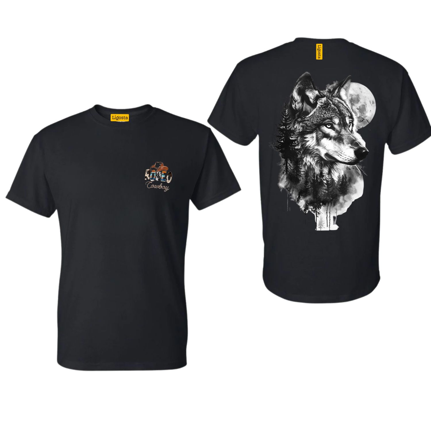 Ligosta Cowboy, Wild Moon Collection T-Shirt, Unisex T-Shirt Featuring Wolf And Full Moon Art, Perfect For Nightlife And Nature Lovers 081