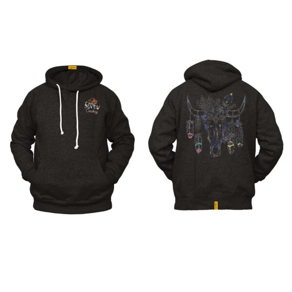 Ligosta Cowboy, Boho Bull Skull Collection Hoodie, Unisex Hoodie with Colorful Skull and Feather Details, Western Spirit-Inspired Apparel