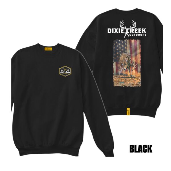 Ligosta Dixie Creek, Wildlife Collection Sweatshirt, Unisex Sweatshirt Featuring Deer With American Flag, Perfect For Patriotic Hunters 027