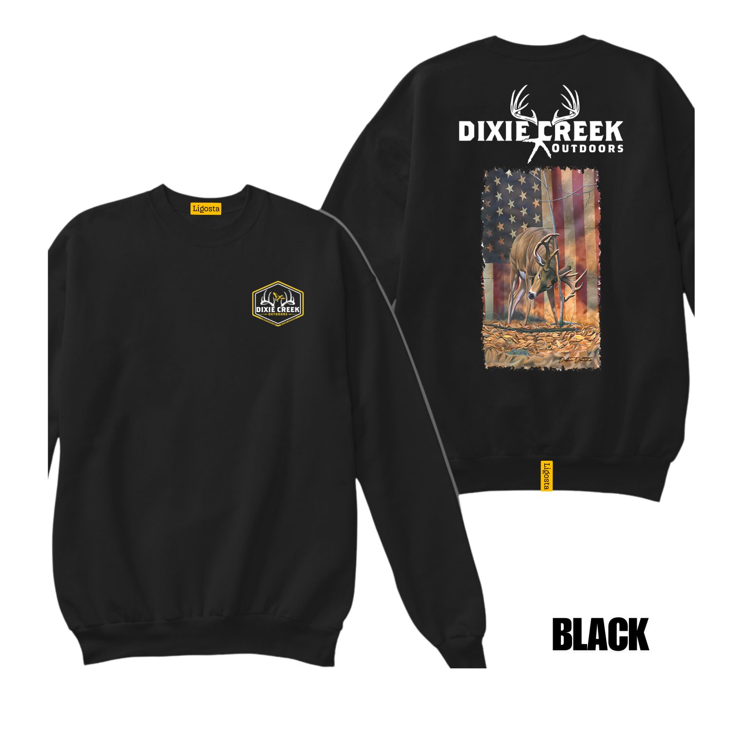 Ligosta Dixie Creek, Wildlife Collection Sweatshirt, Unisex Sweatshirt Featuring Deer With American Flag, Perfect For Patriotic Hunters 027