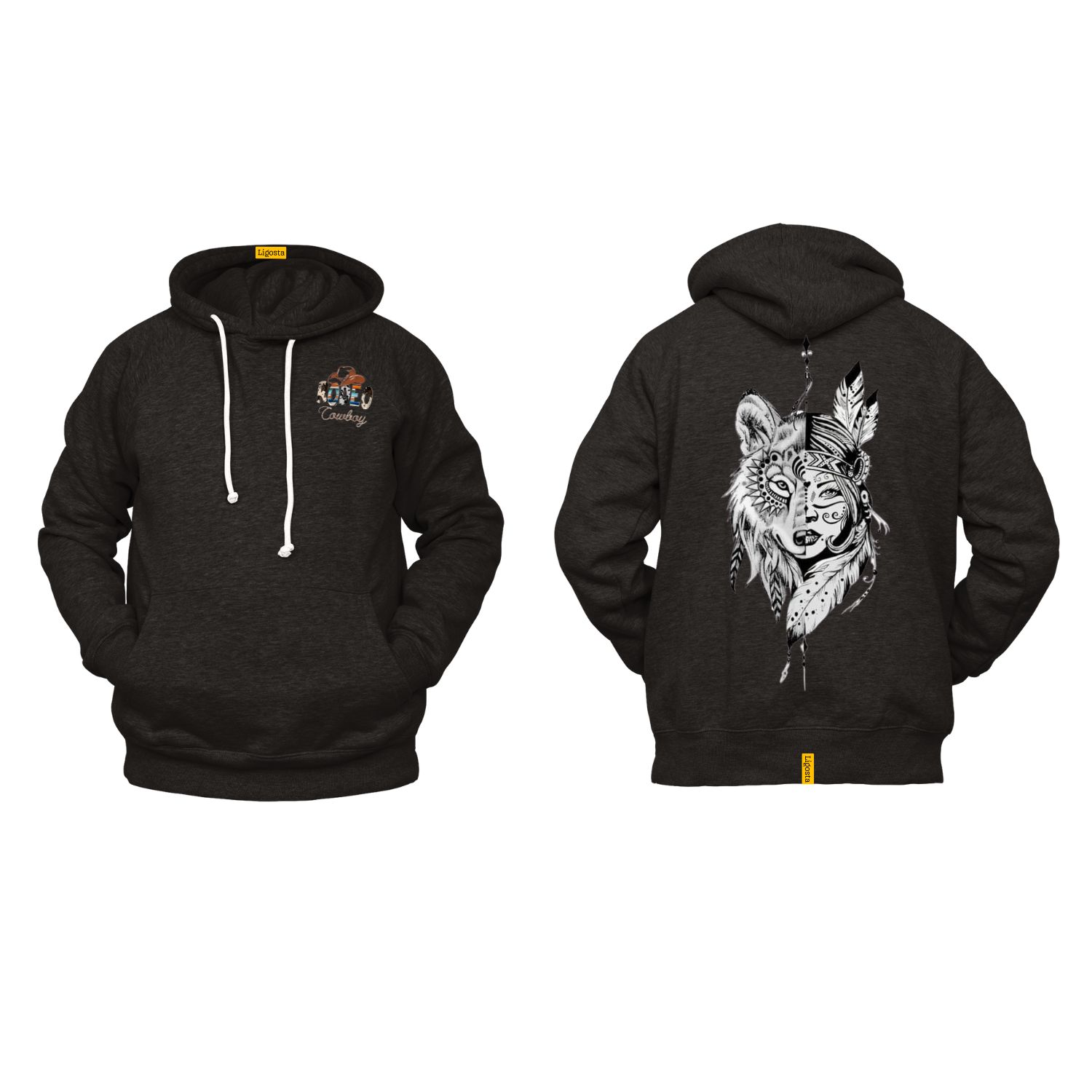 Ligosta Cowboy, Spirit Animal Collection Hoodie, Unisex Hoodie Featuring Tribal Wolf Warrior Art, Perfect For Bold And Wild Style Lovers 84