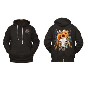 Ligosta Cowboy Collection Hoodie, Unisex Hoodie with Floral Skull and Sunflowers Design, Style 057