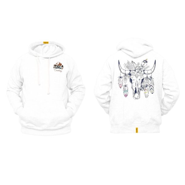 Ligosta Cowboy, Boho Bull Skull Collection Hoodie, Unisex Hoodie with Colorful Skull and Feather Details, Western Spirit-Inspired Apparel - Image 3