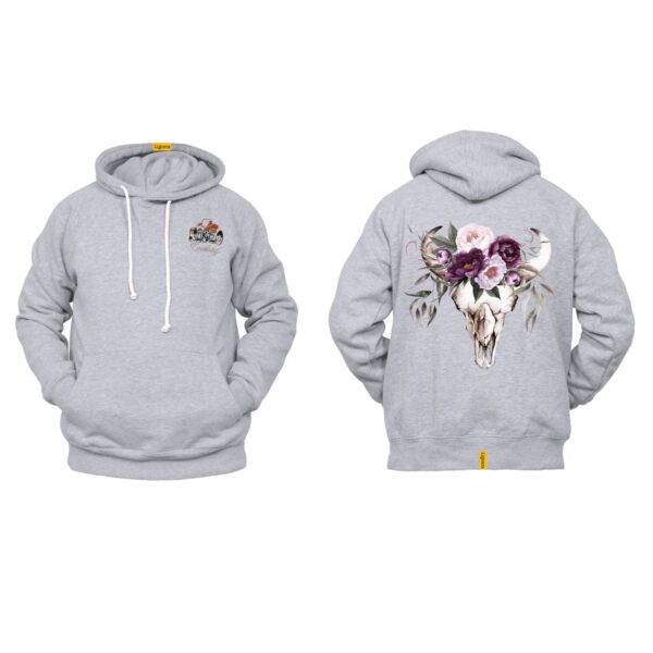 Ligosta Cowboy Collection Hoodie, Unisex Hoodie featuring a Floral Longhorn Skull Design, Style 060 - Image 2
