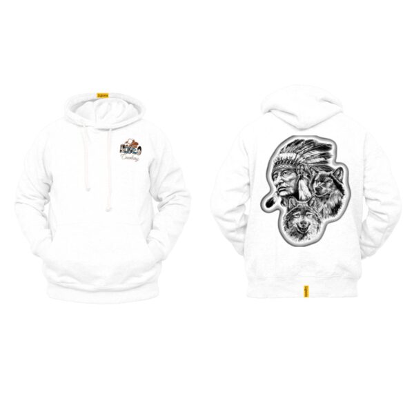 Ligosta Cowboy, Tribal Heritage Collection Hoodie, Unisex Hoodie Featuring Chief and Wolf Spirit Design, Nature Lovers and Free Spirits 064 - Image 3