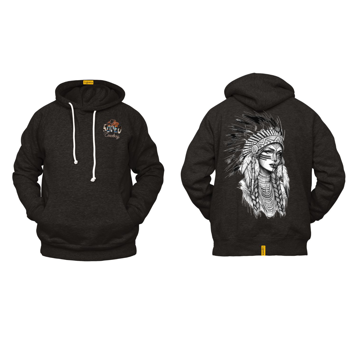 Ligosta Cowboy, Heritage Collection Hoodie, Unisex Hoodie Featuring Tribal Woman With Headdress, Perfect For Culture And Art Lovers 089