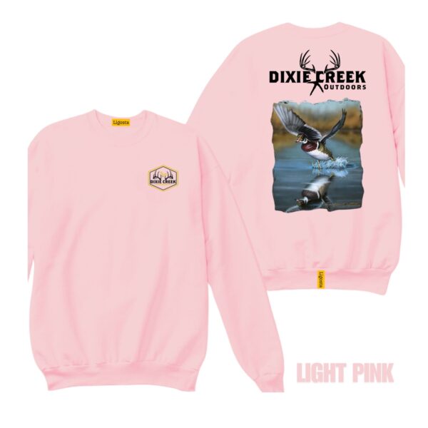 Ligosta Dixie Creek, Wildlife Collection Sweatshirt, Unisex Sweatshirt Featuring Flying Wood Duck Design, Waterfowl Enthusiasts - Image 4