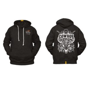 Ligosta Cowboy, Wild West Collection Hoodie, Unisex Hoodie Featuring Bold Bull Skull and Floral Art, Perfect for Western Style Lovers 045