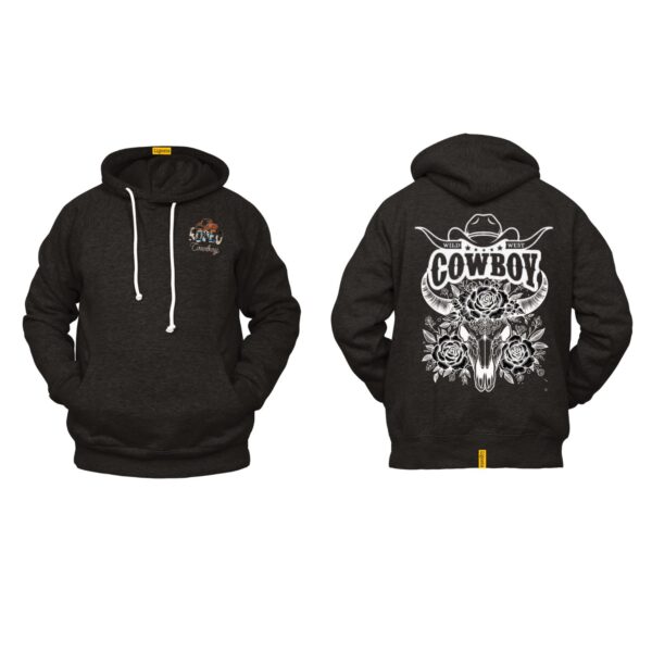 Ligosta Cowboy, Wild West Collection Hoodie, Unisex Hoodie Featuring Bold Bull Skull and Floral Art, Perfect for Western Style Lovers 045