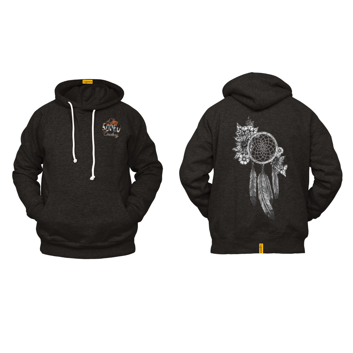 Ligosta Cowboy, Floral Harmony Collection Hoodie, Unisex Hoodie With Floral Dreamcatcher Design, Perfect For Boho Lovers 030