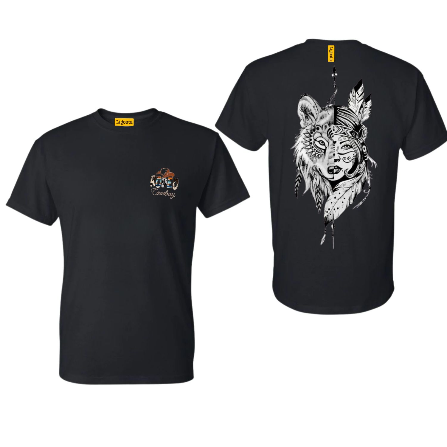 Ligosta Cowboy, Spirit Animal Collection T-Shirt, Unisex T-Shirt Featuring Tribal Wolf Warrior Art, Perfect For Bold And Wild Style Lovers