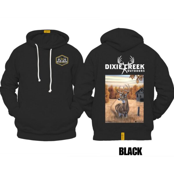 Ligosta Dixie Creek, Outdoor Wildlife Collection Hoodie, Unisex Hoodie Featuring Deer Farmhouse Scene Design, Rural Lifestyle Fans 003