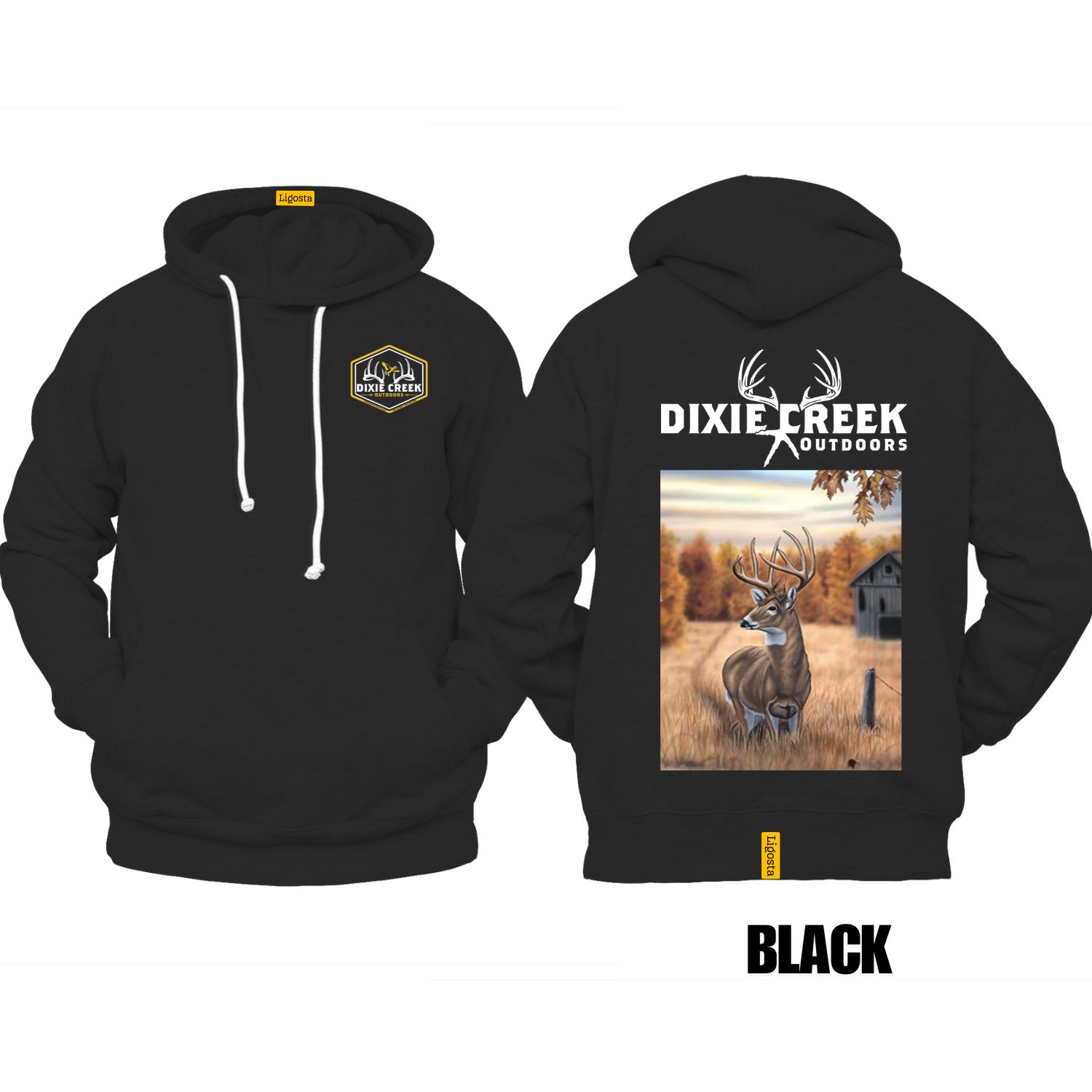 Ligosta Dixie Creek, Outdoor Wildlife Collection Hoodie, Unisex Hoodie Featuring Deer Farmhouse Scene Design, Rural Lifestyle Fans 003