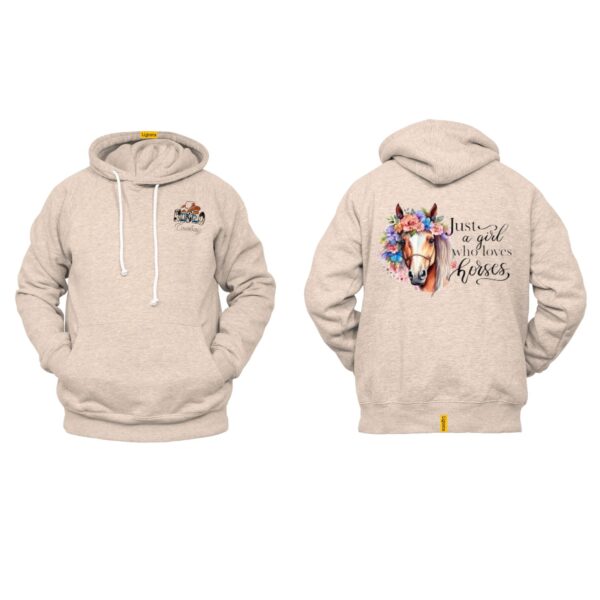 Ligosta Cowboy, Horse Lover Collection Hoodie, Unisex Hoodie with "Just a Girl Who Loves Horses" Quote and Horse with Floral Crown Design - Image 5