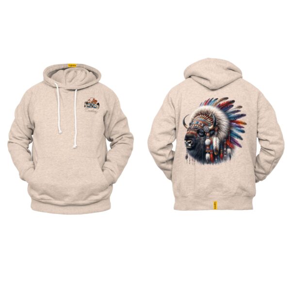Ligosta Cowboy Collection Hoodie, Unisex Hoodie featuring a Majestic Bison with Native Feather Headdress Design, Style 059 - Image 5