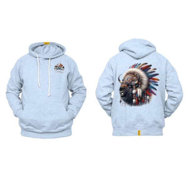 Ligosta Cowboy Collection Hoodie, Unisex Hoodie featuring a Majestic Bison with Native Feather Headdress Design, Style 059 - Image 6