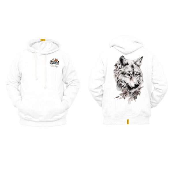 Ligosta Cowboy, Wild Spirit Collection Hoodie, Unisex Hoodie Featuring Majestic Wolf Portrait with Foliage, Perfect For Wilderness Lovers - Image 3