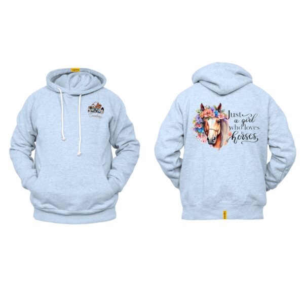 Ligosta Cowboy, Horse Lover Collection Hoodie, Unisex Hoodie with "Just a Girl Who Loves Horses" Quote and Horse with Floral Crown Design - Image 6
