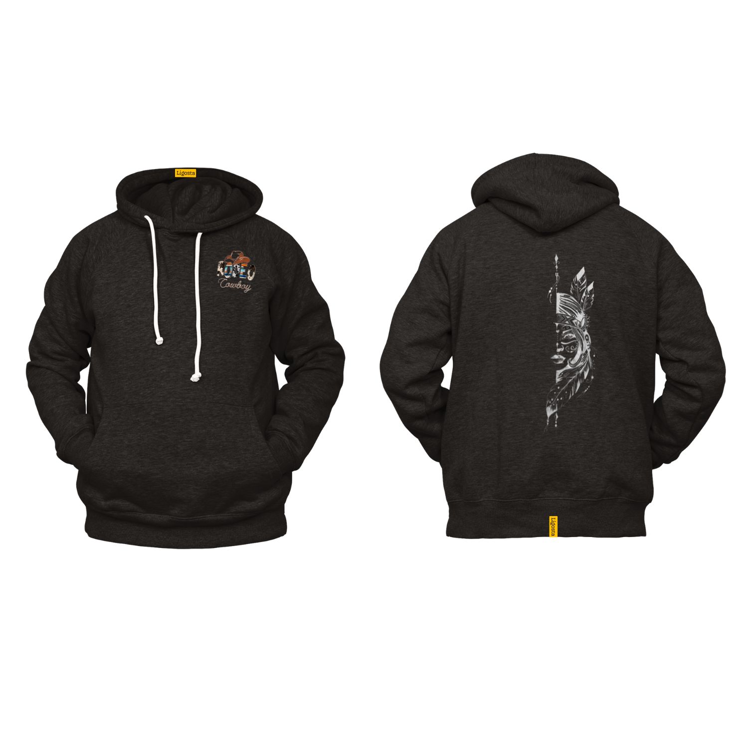 Ligosta Cowboy, Spirit Warrior Collection Hoodie, Unisex Hoodie Featuring Bold Warrior Silhouette, Tribal Art Lovers And Unique Style 083