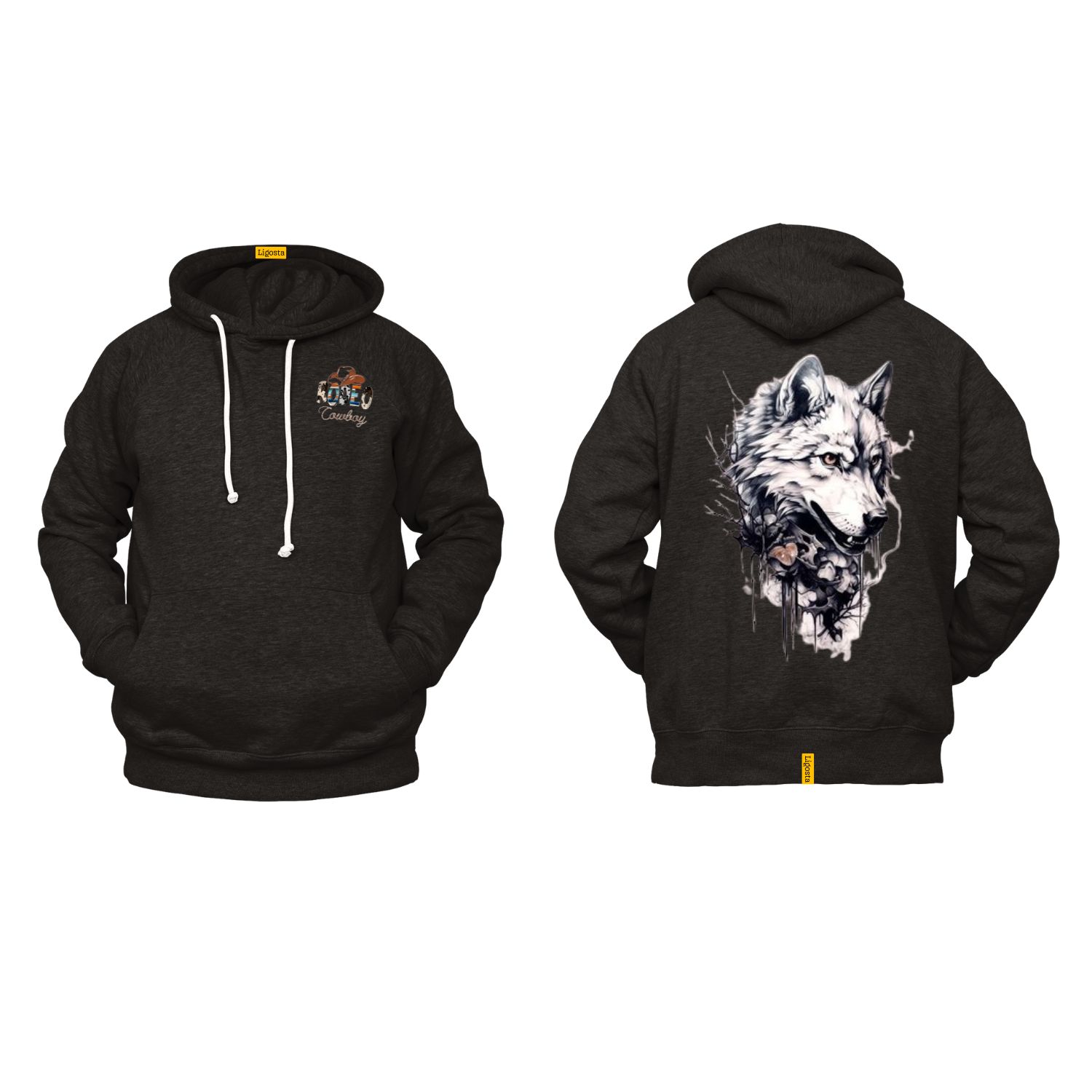 Ligosta Cowboy, Wild Spirit Collection Hoodie, Unisex Hoodie Featuring Bold Wolf Art, Perfect For Adventurous Souls 079